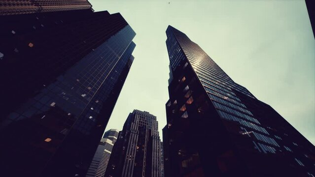 View looking up at high rise buildings