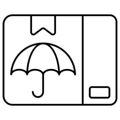 Box under umbrella, icon of parcel insurance
