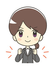 気合を入れるスーツの女性のイラスト