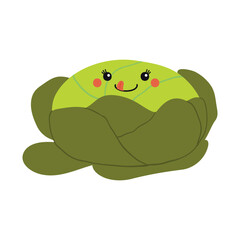 Cabbage with kawaii face cute cartoon character illustration. Hand drawn style flat design, isolated vector. Kids print element, healthy, seasonal food, farm, harvest, summer, autumn