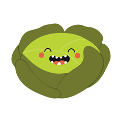Cabbage with kawaii face cute cartoon character illustration. Hand drawn style flat design, isolated vector. Kids print element, healthy, seasonal food, farm, harvest, summer, autumn
