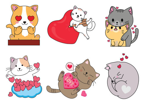 Premium Vector, Cute grey kitten with pink heart.fun vector cartoon meow  cat drawing.i love cats icon. kawaii animal