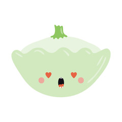 Scallop squash with kawaii face cute cartoon character illustration. Hand drawn style flat design, isolated vector. Kids print element, healthy, seasonal food, farm, harvest, summer, autumn