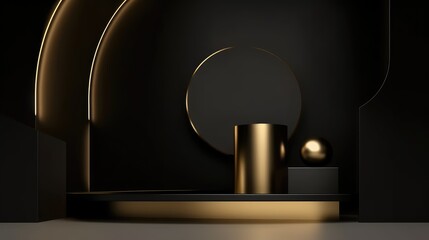 Black luxury background with 3d shapes and gold elements