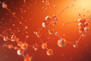 Modern orange banner with floating atoms ideal for medical or innovative research. Generative AI