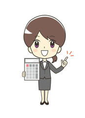 電卓を持つスーツの女性のイラスト