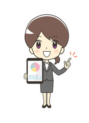 タブレット端末を持つスーツの女性のイラスト