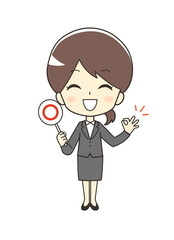 マルを持つスーツの女性のイラスト
