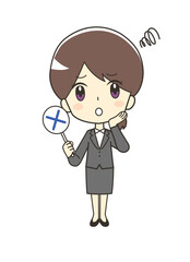 バツを持つスーツの女性のイラスト