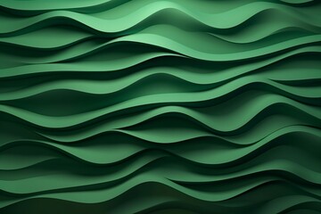 Abstract 3D illustration of a wavy pattern with light and shadow in green. Generative AI