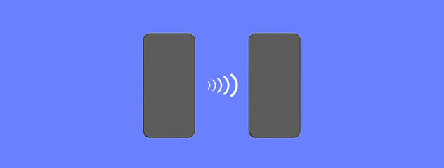 Communication between two devices. Transfer data between two gadgets using wireless networks. Banner for insertion into site. Horizontal image. 3d image. 3d rendering