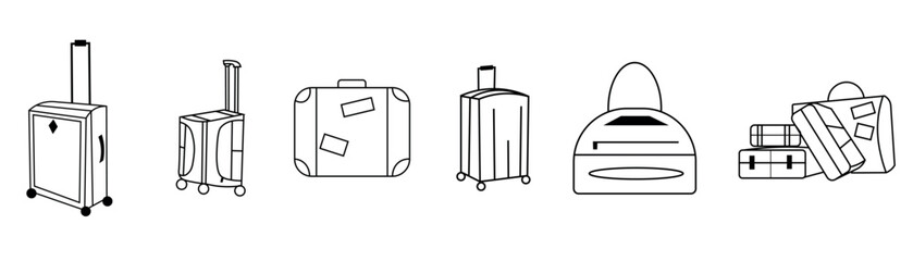 Set of traveler's suitcases on white background