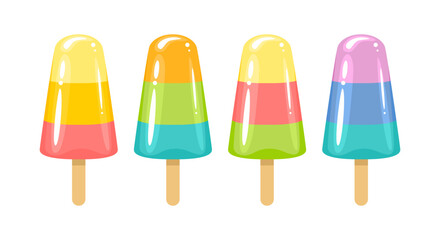 Colorful Ice lolly vector illustration. Set of bright color ice cream flat icon. 