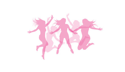 silhouette colorate di ragazze che saltano su sfondo bianco,