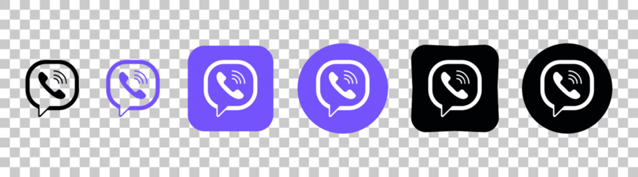 Collection of different Viber icons. Social media logo. Line art and flat style isolated on white background. Vector line icon for business and advertising