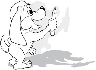 Drawing of a Doggy from Profile with a Crayon in its Paw