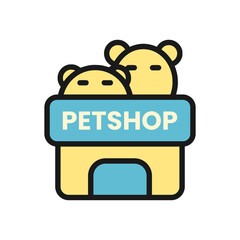 Pet shop icon in color fill mode, petshop store building vector illustration in trendy style. Editable graphic resources for many purposes. Urban pets season.