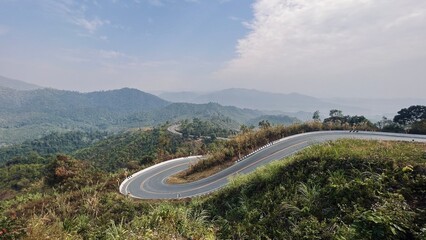 Unseen road on route number 1081 Santisuk - Bo Kluea District, Nan province, Thailand. (Scenic spot...