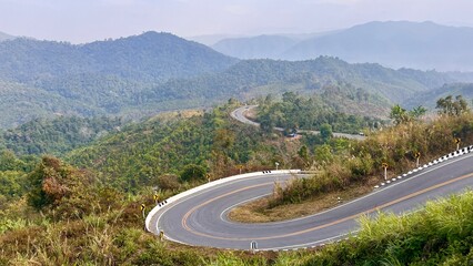 Unseen road on route number 1081 Santisuk - Bo Kluea District, Nan province, Thailand. (Scenic spot...
