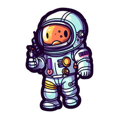 Obraz na płótnie Canvas Cute colorful cartoon astronaut sticker, Glowing Outer Space Sticker Design isolated on white background. illustration of an astronaut sticker. Trendy