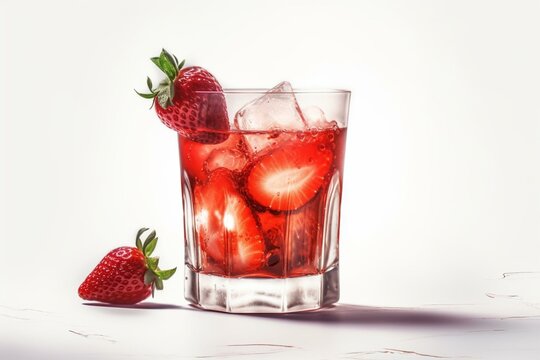 Sketch of a red strawberry cocktail on a white background. Generative AI