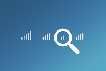 Signalst&auml;rke der Antenne bei WLAN oder Mobilfunk dargestellt mit einer Lupe die einen schwachen Empfang zeigt