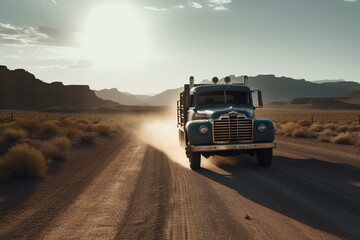 Obraz na płótnie Canvas Isolated image of an American truck driving down a road. Generative AI