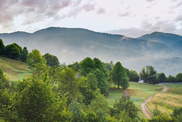 Breathtaking view of the mountain range after sunset. Photography for beautiful pictures