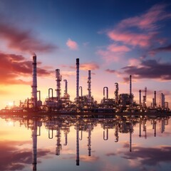 Fototapeta na wymiar Oil and gas refinery plant or petrochemical industry on sky sunset background. generative ai