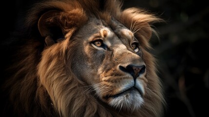 Fototapeta premium A regal lion with a flowing mane and a powerful gaze. AI generated