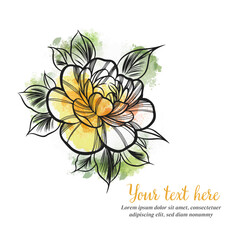 Trendy color invitation, in warm colors, watercolor rose, greeting card