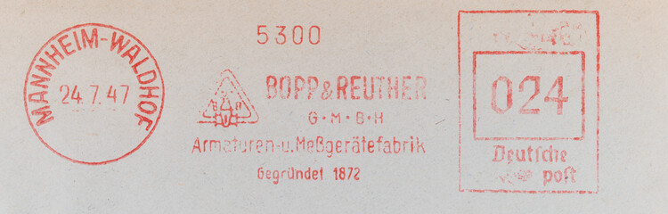 stamp briefmarke vintage retro alt old deutsche post german red rot werbung advertisement mannheim...