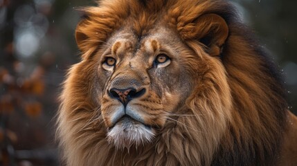 A regal lion with a flowing mane and a powerful gaze. AI generated