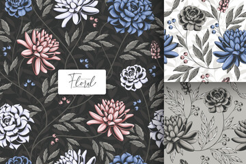 dark vintage tropical floral seamless pattern