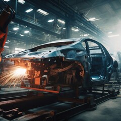 The welding arm on the automobile assembly line is being welded. generative ai