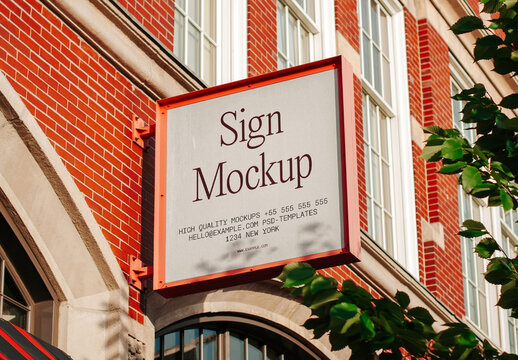 Sign On Brick Building Mockup