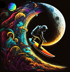 Astronaut surfing through space, black background, created with Generative Al technology
