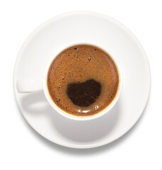 White cup of coffee in soft light isolated on a transparent background. Cappuccino coffee. turkish coffee top view