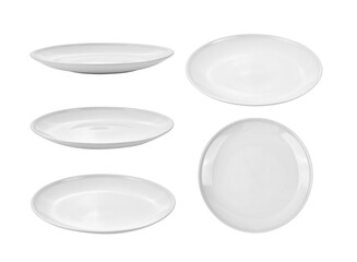 set of white plate isolated on transparent png