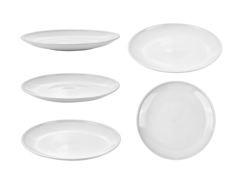 set of white plate isolated on transparent png