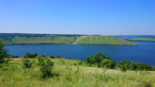 Panorama of grasslands of Podilski Tovtry National Park, Ukraine