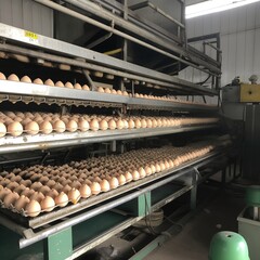 Factory Chicken egg production. generative ai