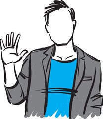 man guy in suit raising hand hello gesture vector illustration