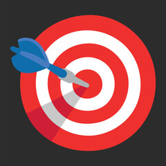 Bullseye Vector Flat Icon. Isolated dart board with dart hitting the center sign sticker label design.