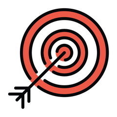 Bullseye Vector Flat Icon. Isolated dart board with dart hitting the center sign sticker label design.