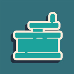 Green Manual grinder icon isolated on green background. Long shadow style. Vector Illustration