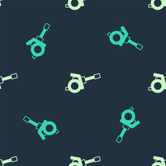 Green and beige Howitzer icon isolated seamless pattern on blue background. Shooting from a gun. Artillery. Vector