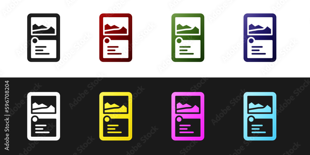 Poster set card game collection icon isolated on black and white background. fantasy ui kit with magic item