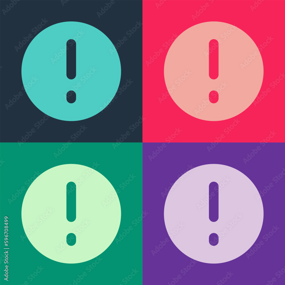 Poster pop art speech bubble and exclamation icon isolated on color background. faq sign. copy files, chat 