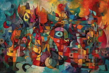 Abstract Figurative Artwork. Colorful Brush Strokes. Generative AI